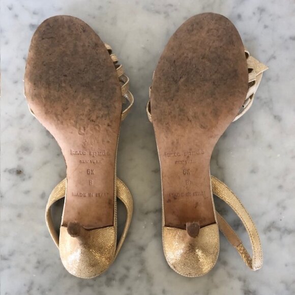 KATE SPADE Maribeth Gold Metallic Bow Slingback Kitten Heels Size 6 1/2 B - Picture 14 of 15
